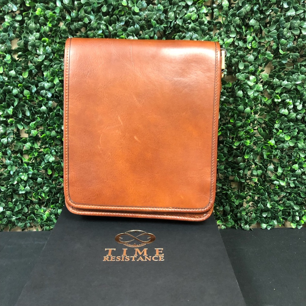 Time Resistance Small Leather Messenger Bag - On The Road
